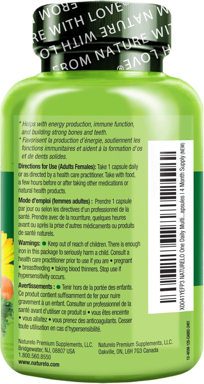 One Daily Multivitamin for Women - Energy Support - Whole Food Supplement to Nourish Hair, Skin, Nails - Non-Gmo - No Soy - Gluten Free - 120 Capsules - 4 Month Supply