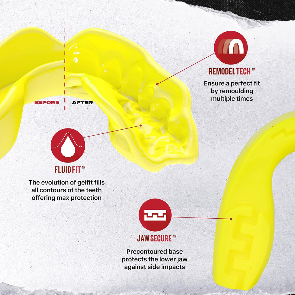 Mouthguard Strapless Slim Fit, Adults and Junior with Case for Boxing, Basketball, Football, MMA, Martial Arts, Hockey and All Contact Sports (Adults (12+ Years), Yellow)