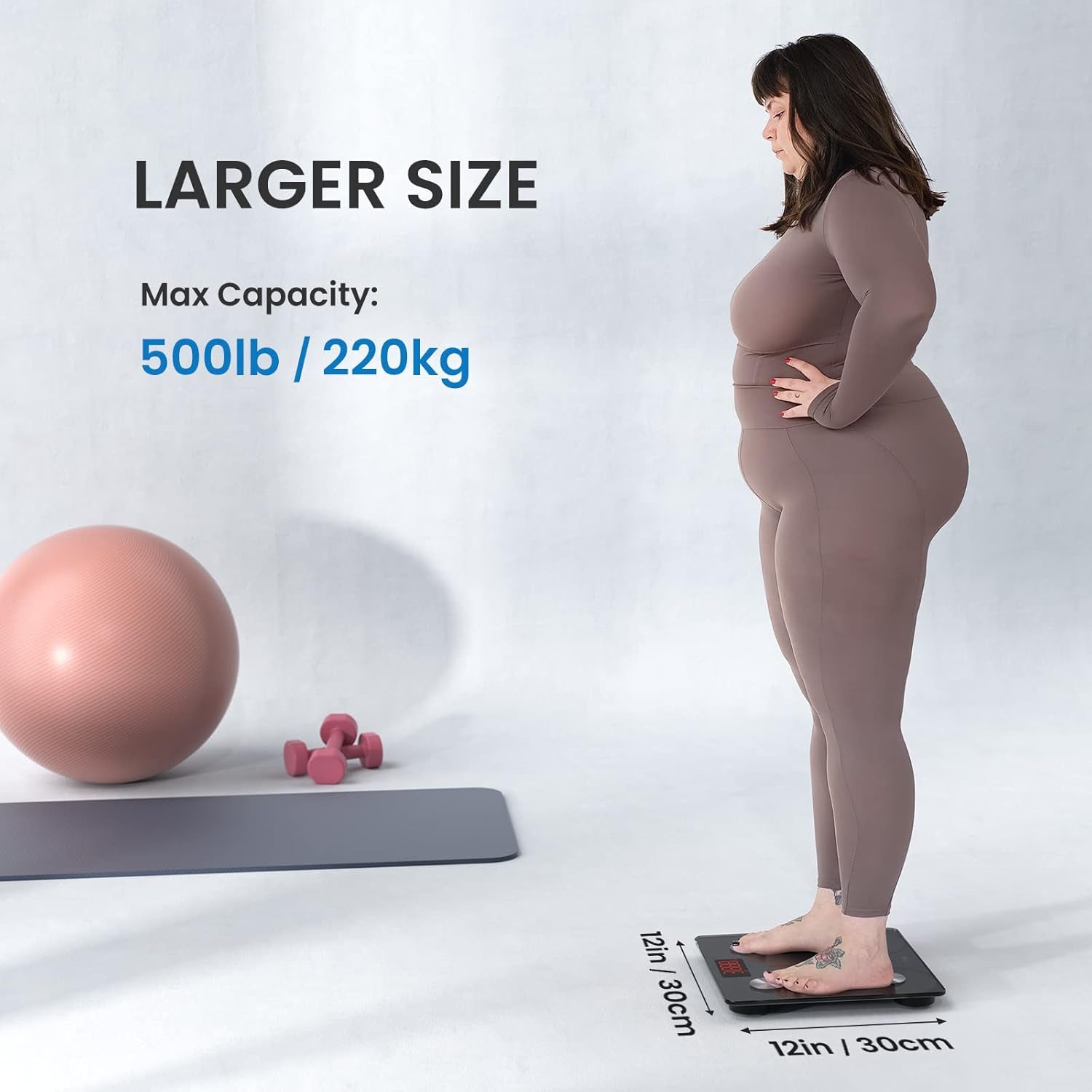 Body Fat Scale 500Lbs, Smart BMI Scale Digital Bathroom Wireless Weight Scale, Elis 1 Body Measurements with Smartphone App Sync with Bluetooth (Black, 11.8"/300Mm)