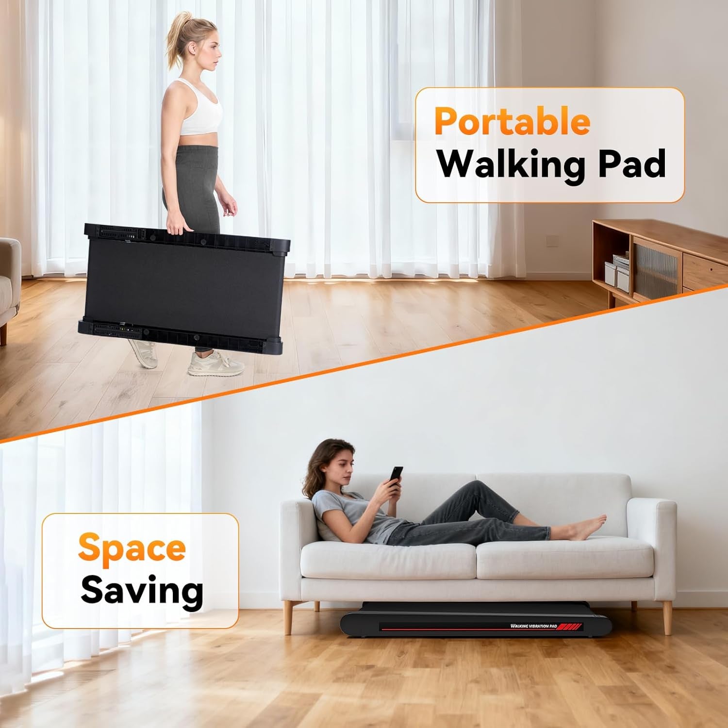 4 in 1 Walking Vibration Pad Treadmill, Walking Treadmill Pad for Home with Remote Control and APP