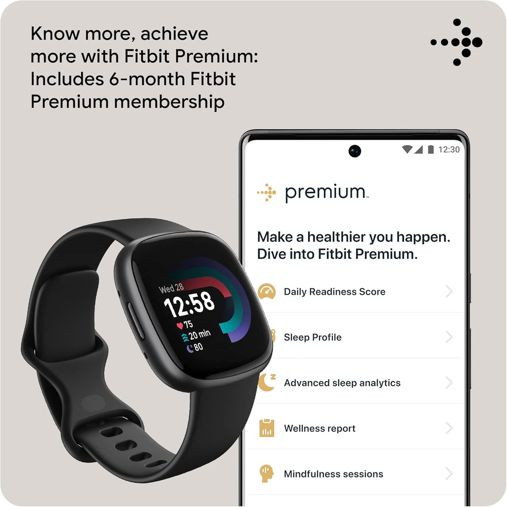 Google  Versa 4 Fitness Smart Watch for Men and Women with Daily Readiness, Gps, 24/7 Heart Rate, 40+ Exercise Modes, Sleep Tracking and More, Black/Graphite, One Size (S and L Bands Included