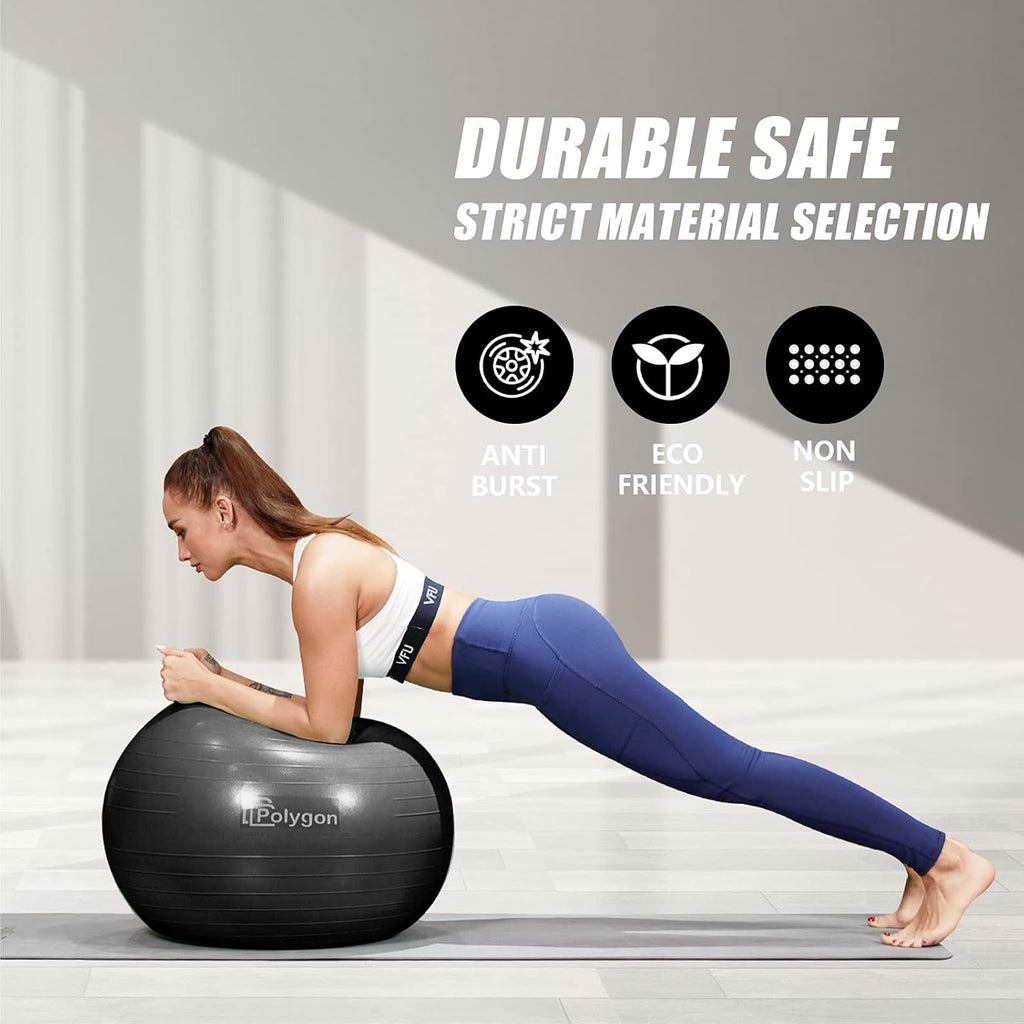 Exercise Ball, Professional Grade Anti-Burst Balance Ball for Yoga, Birthing, Stability, Core Exercise, Fitness, Workout Guide Included