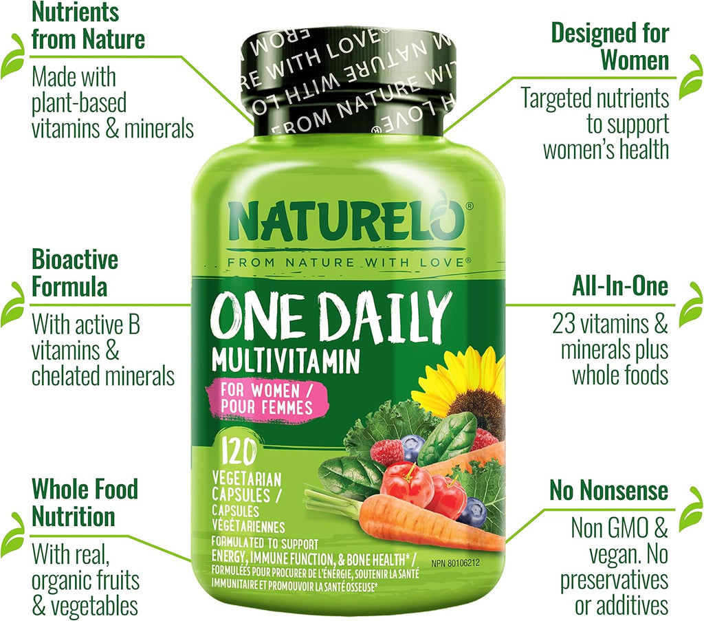 One Daily Multivitamin for Women - Energy Support - Whole Food Supplement to Nourish Hair, Skin, Nails - Non-Gmo - No Soy - Gluten Free - 120 Capsules (Pack of 2) - 8 Month Supply