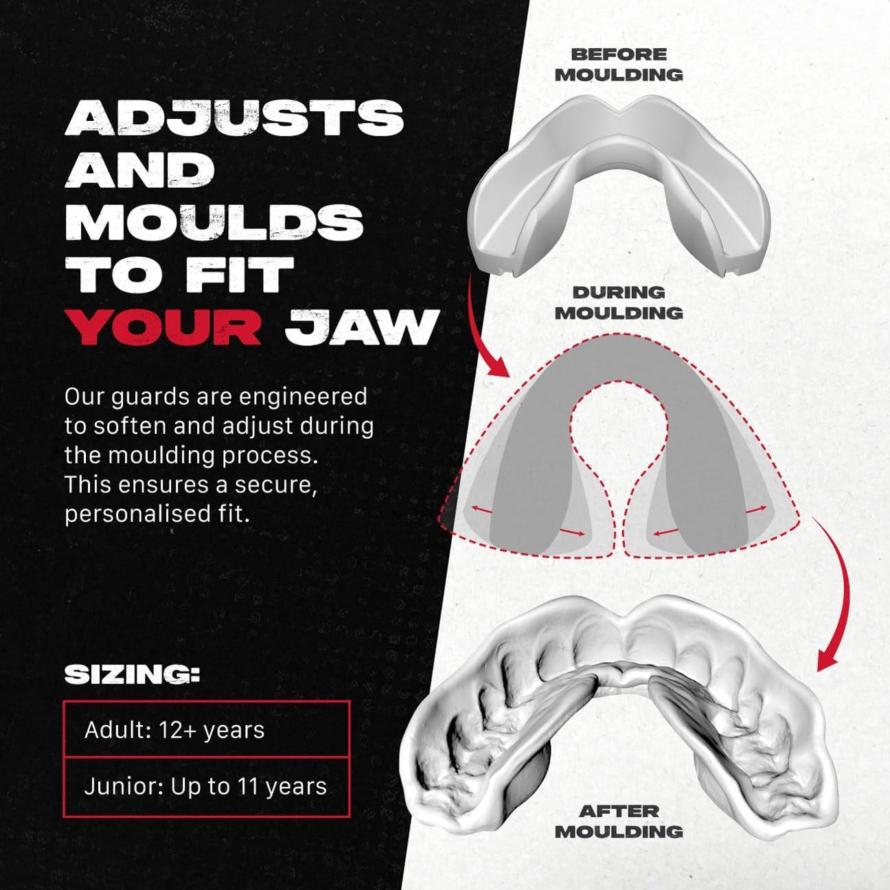Mouthguard Strapless Slim Fit, Adults and Junior with Case for Boxing, Basketball, Football, MMA, Martial Arts, Hockey and All Contact Sports (Junior (<11 Years), Black)