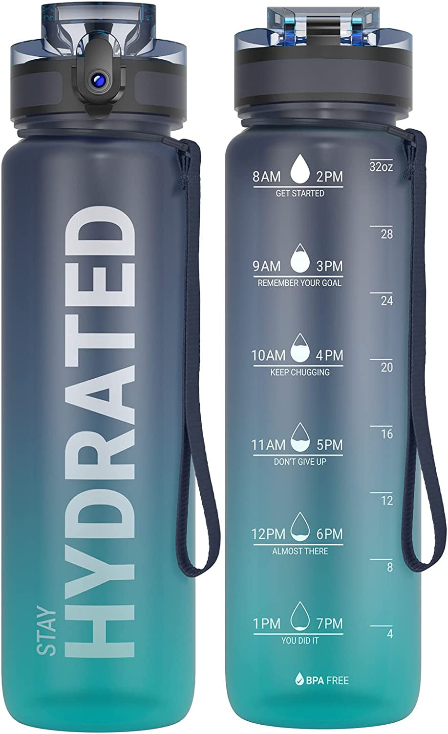 Water Bottle, 32Oz Motivational Sports Water Bottle with Time Marker - Times to Drink - Tritan, BPA Free, Wide Mouth Leakproof, Fast Flow Technology with Clean Brush (1 Bottle)