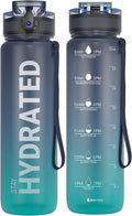 Water Bottle, 32Oz Motivational Sports Water Bottle with Time Marker - Times to Drink - Tritan, BPA Free, Wide Mouth Leakproof, Fast Flow Technology with Clean Brush (1 Bottle)