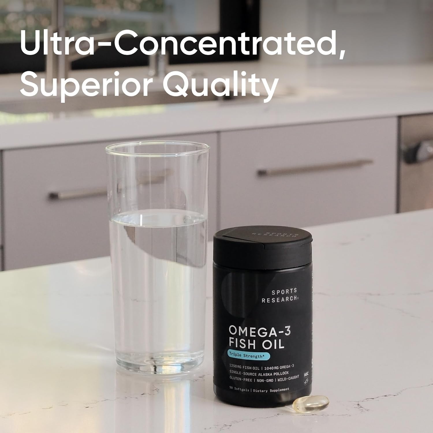 Triple Strength Omega 3 Fish Oil - Burpless Fish Oil Supplement W/Epa & DHA Fatty Acids from Wild Alaskan Pollock - Heart, Brain & Immune Support for Men & Women - 1250 Mg, 30 Ct