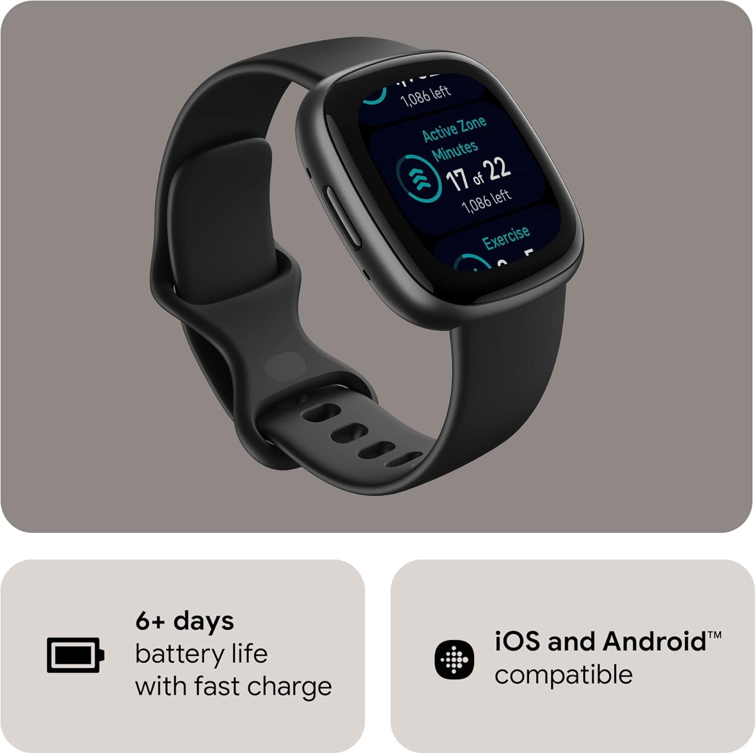 Google  Versa 4 Fitness Smart Watch for Men and Women with Daily Readiness, Gps, 24/7 Heart Rate, 40+ Exercise Modes, Sleep Tracking and More, Black/Graphite, One Size (S and L Bands Included