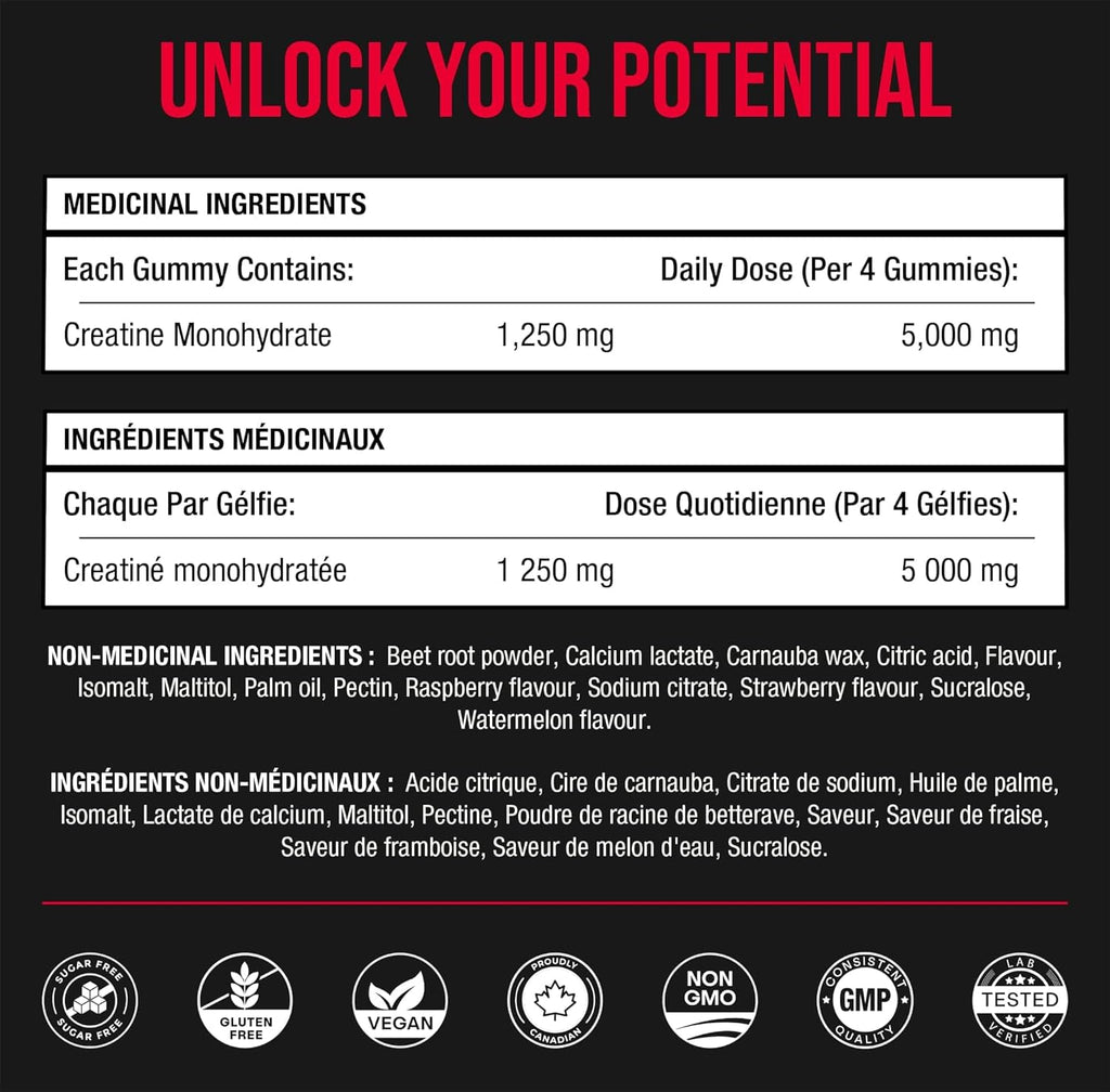 Creatine Monohydrate Gummies 5000Mg | Chewable Gummies for Men & Women | Sugar-Free Chewable Creatine Gummy Supplement for Muscle Recovery, Performance & Strength | 120 Gummies | 1250 Mg per Gummy