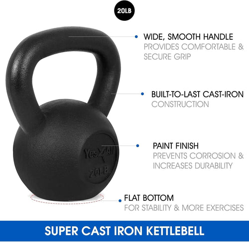 5-50 Lbs Cast Iron Kettlebell for Dumbbell Weights Exercises, Gym, Full Body Home Workout Equipment, Push Up, Grip and Strength Training