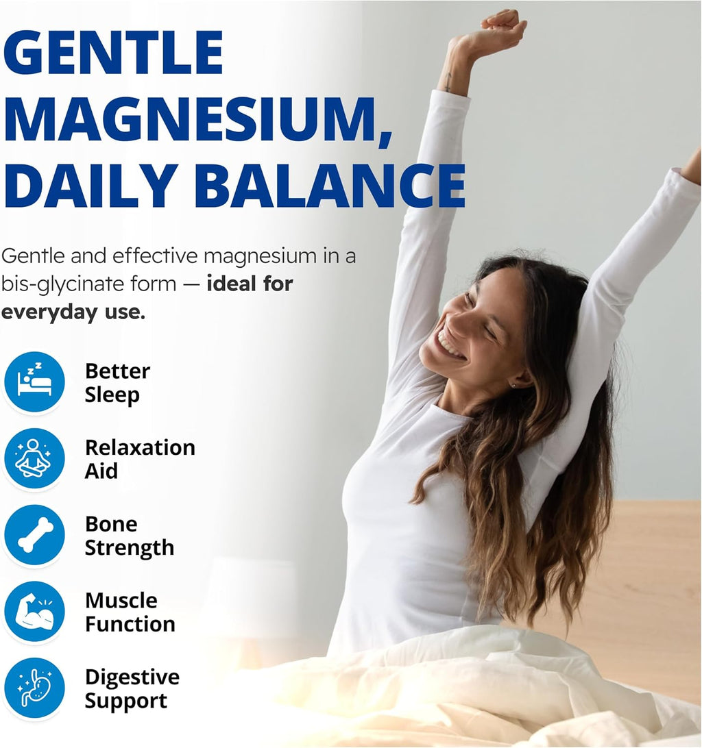 Pure Magnesium Bisglycinate 200Mg, 240 Vegan Capsules 240-Day Supply - Gentle on the Stomach - Magnesium Bis-Glycinate Supplement - Elemental Chelated Complex for Relaxation and Muscle Comfort