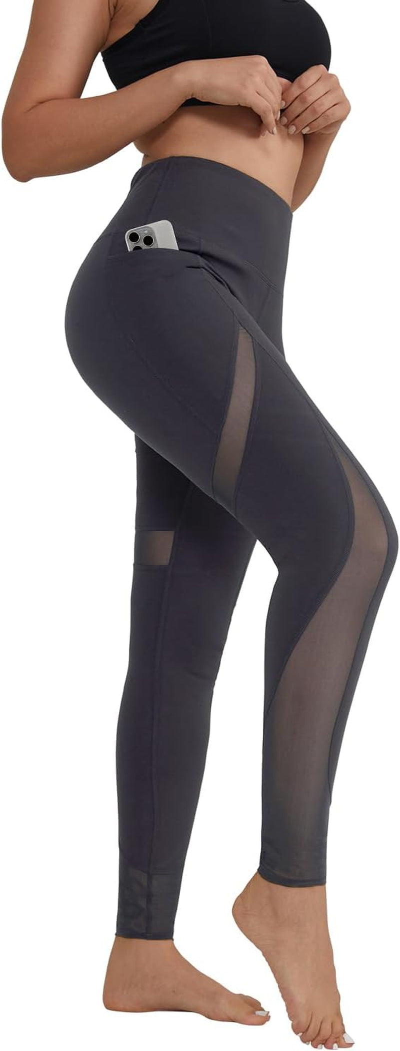 Leggings for Women Mesh Yoga Pants with Pockets Gym Workout Running