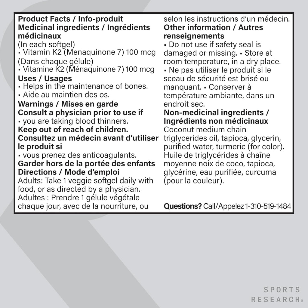 ® Vitamin K2 as MK7 with Coconut MCT Oil | Non-Gmo Verified, Vegan Certified (60 Veggie-Softgels)
