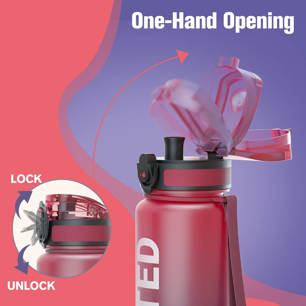 Water Bottle, 32Oz Motivational Sports Water Bottle with Time Marker - Times to Drink - Tritan, BPA Free, Wide Mouth Leakproof, Fast Flow Technology with Clean Brush (1 Bottle)