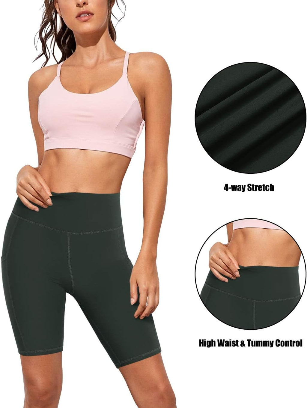 High Waist Yoga Shorts with Pockets Biker Shorts for Women Running Workout Shorts Leggings