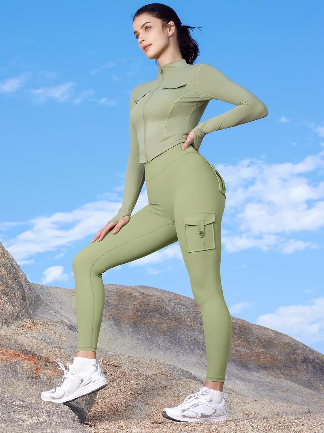 Workout Cargo Leggings with Pockets for Women No Front Seam Hidden Scrunch Hedda Leggings Compression Gym Yoga Pants
