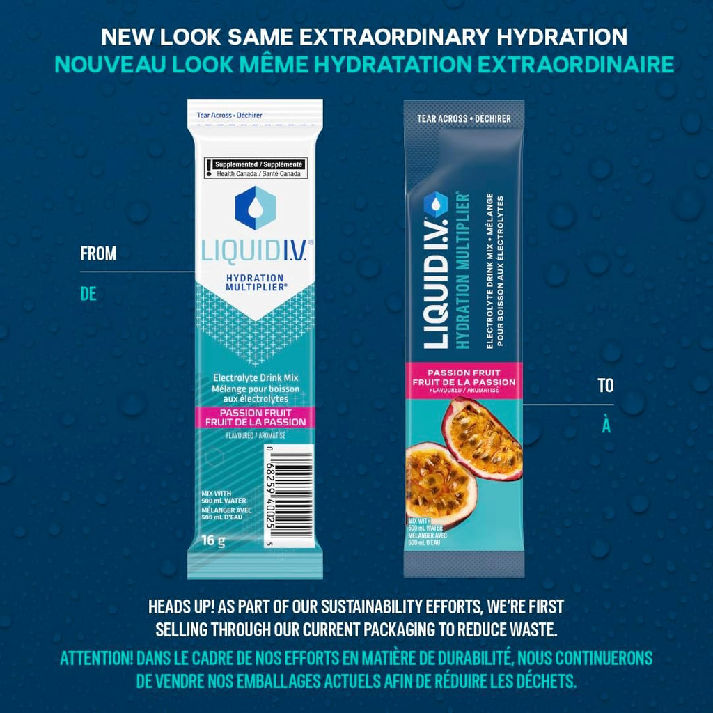 Hydration Multiplier Electrolyte Drink Mix - Enhanced Hydration Electrolyte Powder with Vitamins B3, B5, B6, B12 and C -18X On-The-Go Sticks for Workout and Travel - Passion Fruit