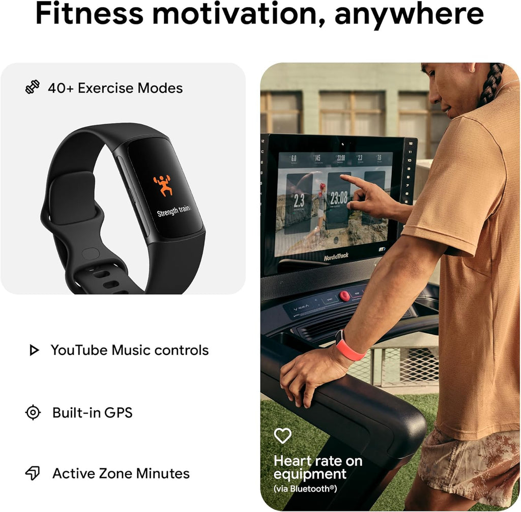 Google  Charge 6 Advanced Health and Fitness Tracker with Built-In GPS, Stress Management Tools, Sleep Tracking, 24/7 Heart Rate and More -- Black/Blac