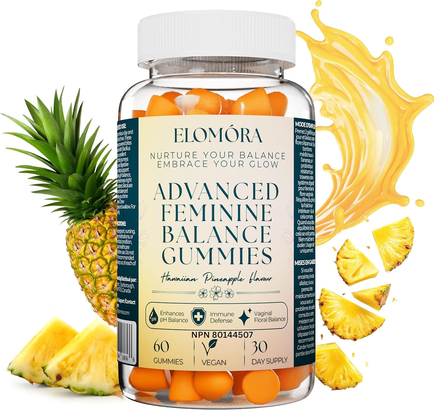 Feminine Balance Gummies – Proudly Canadian Premium Vegan, Probiotic + Vitamin C – Sugar-Free, Refreshing Pineapple Flavor – Supports Women’S Ph, Gut & Immune Health Naturally – Non-Gmo, Gluten-Free, 60 Delicious Gummies