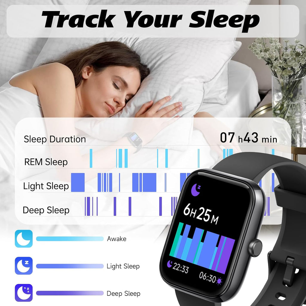Smart Watch for Men Women with Bluetooth Call, Alexa Built-In, Heart Rate & Sleep Monitor, 1.83" DIY Dial Fitness Watch with 100+ Sport Modes, IP68 Waterproof, Compatible with Android Ios