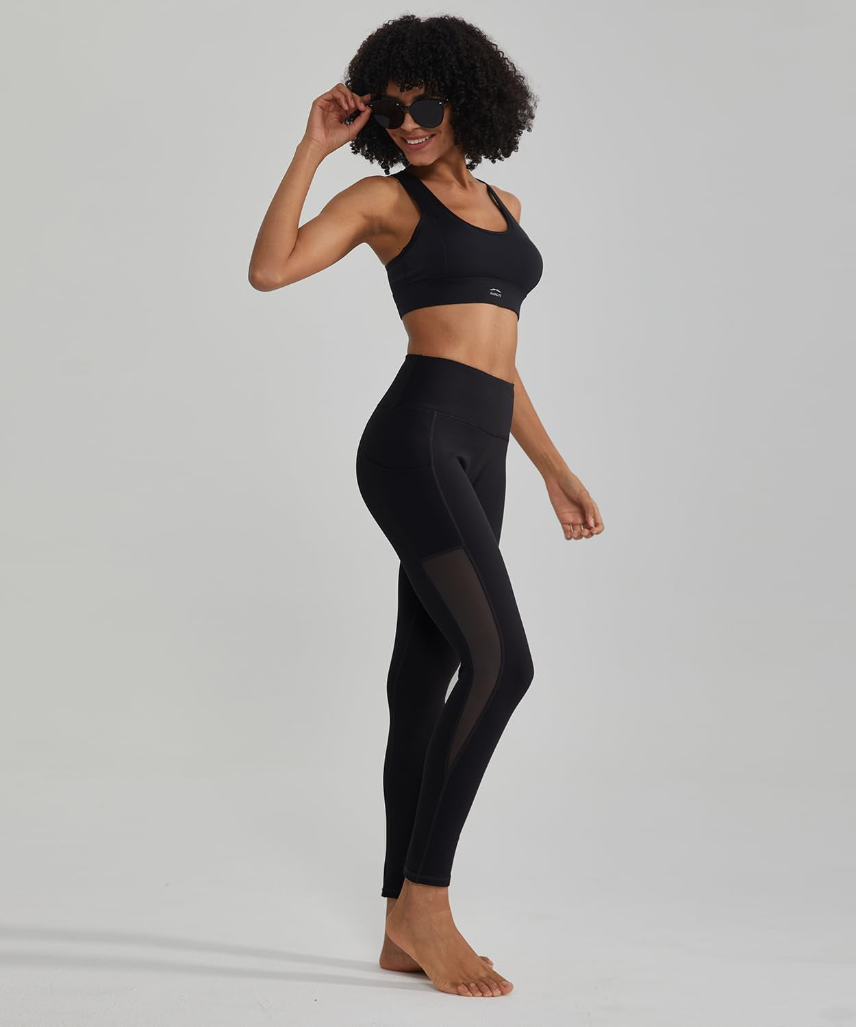 Leggings for Women Mesh Yoga Pants with Pockets Gym Workout Running