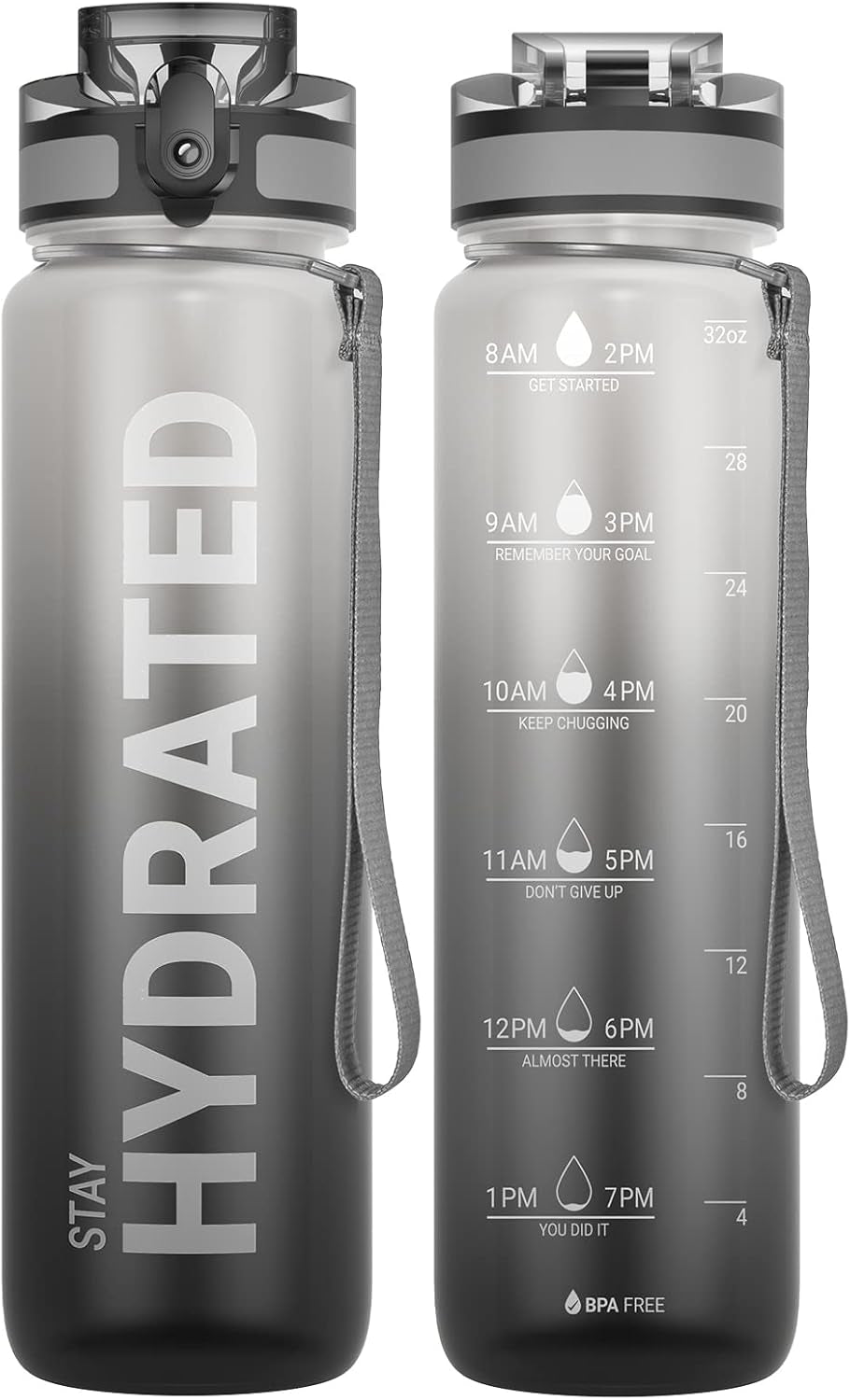 Water Bottle, 32Oz Motivational Sports Water Bottle with Time Marker - Times to Drink - Tritan, BPA Free, Wide Mouth Leakproof, Fast Flow Technology with Clean Brush (1 Bottle)