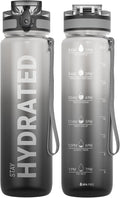 Water Bottle, 32Oz Motivational Sports Water Bottle with Time Marker - Times to Drink - Tritan, BPA Free, Wide Mouth Leakproof, Fast Flow Technology with Clean Brush (1 Bottle)