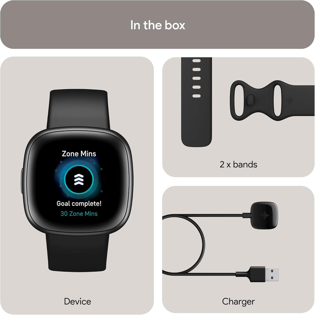 Google  Versa 4 Fitness Smart Watch for Men and Women with Daily Readiness, Gps, 24/7 Heart Rate, 40+ Exercise Modes, Sleep Tracking and More, Black/Graphite, One Size (S and L Bands Included