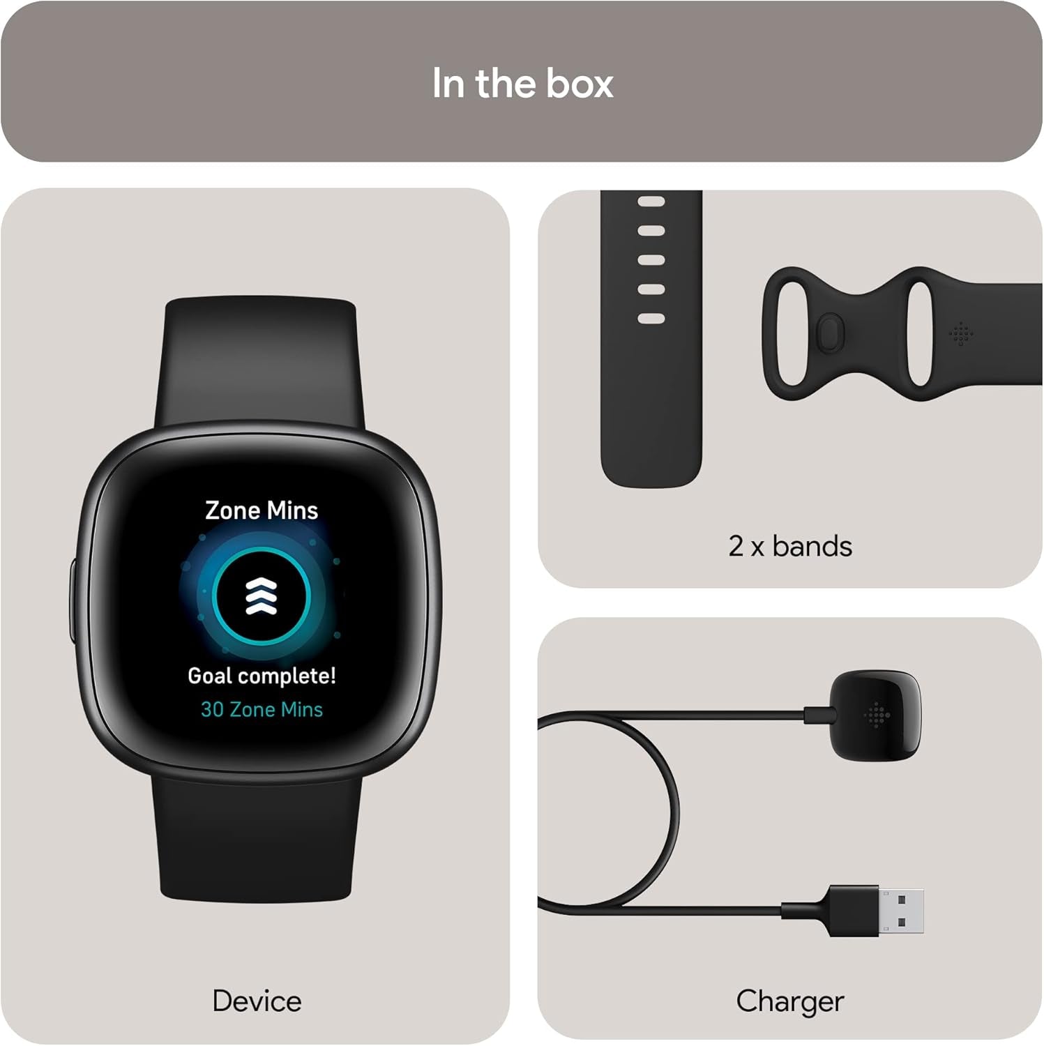 Google  Versa 4 Fitness Smart Watch for Men and Women with Daily Readiness, Gps, 24/7 Heart Rate, 40+ Exercise Modes, Sleep Tracking and More, Black/Graphite, One Size (S and L Bands Included
