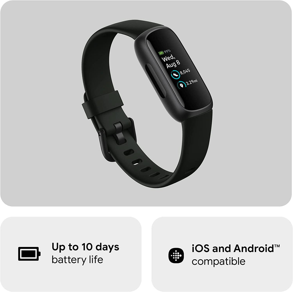 Google  Inspire 3 Health and Fitness Tracker with Stress Management, Workout Intensity, Sleep Tracking, 24/7 Heart Rate and More, Midnight Zen/Black, One Size (S and L Bands Included)