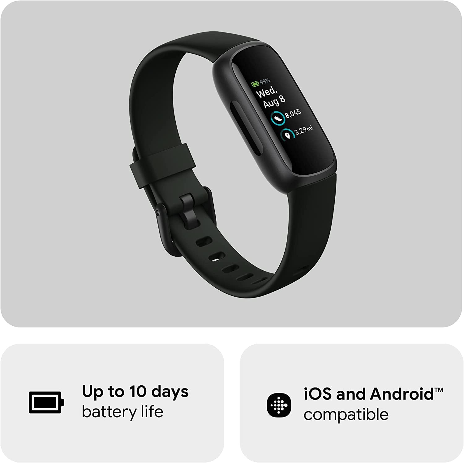Google  Inspire 3 Health and Fitness Tracker with Stress Management, Workout Intensity, Sleep Tracking, 24/7 Heart Rate and More, Midnight Zen/Black, One Size (S and L Bands Included)