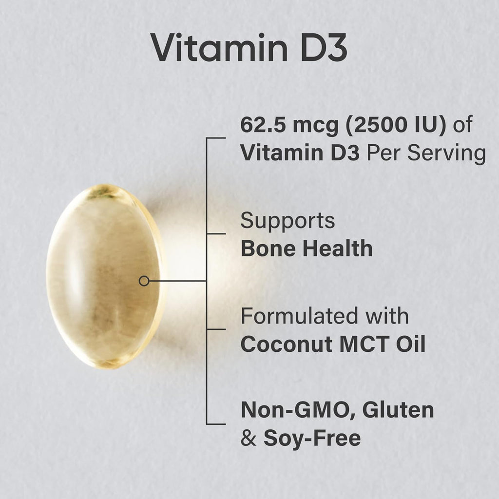 ® Vitamin D3 2500 IU with Coconut MCT Oil - High Potency Vitamin D Supplement for Immune & Bone Support - Non-Gmo Verified, Gluten & Soy Free – 62.5Mcg, 360 Liquid Softgels