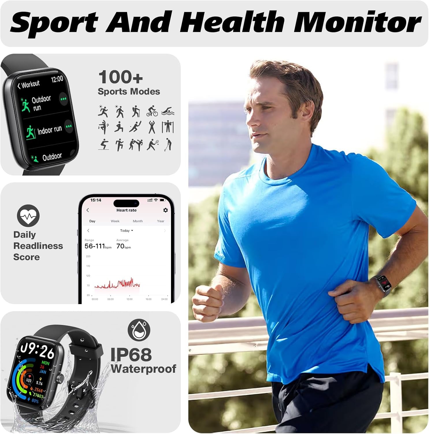 Smart Watch for Men Women with Bluetooth Call, Alexa Built-In, Heart Rate & Sleep Monitor, 1.83" DIY Dial Fitness Watch with 100+ Sport Modes, IP68 Waterproof, Compatible with Android Ios