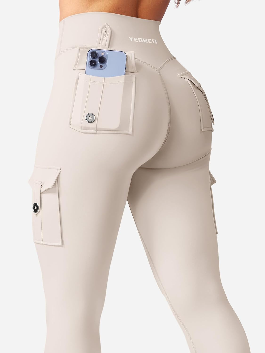 Workout Cargo Leggings with Pockets for Women No Front Seam Hidden Scrunch Hedda Leggings Compression Gym Yoga Pants