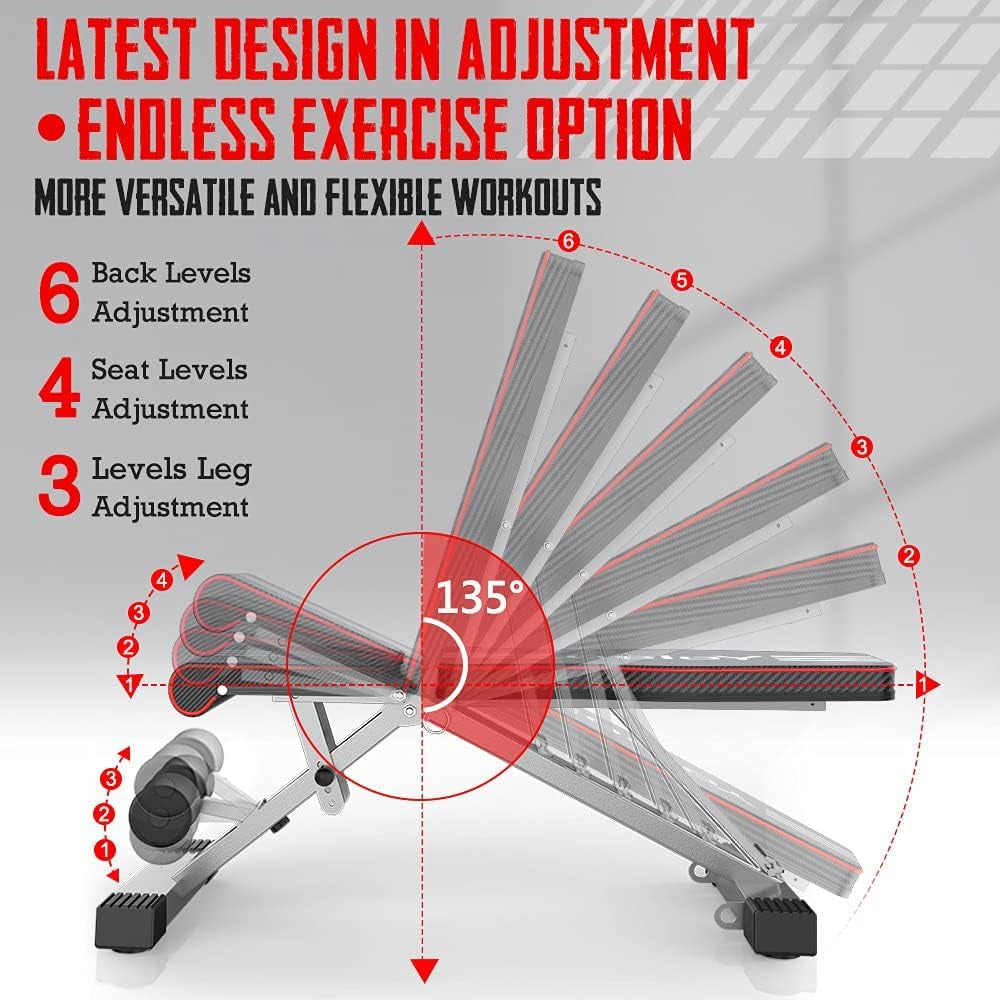 Weight Bench, 660LBS Adjustable/Foldable Strength Training Bench, Utility Incline/Decline Workout Equipment, Gym Equipment for Full Body Workout with Fast Folding