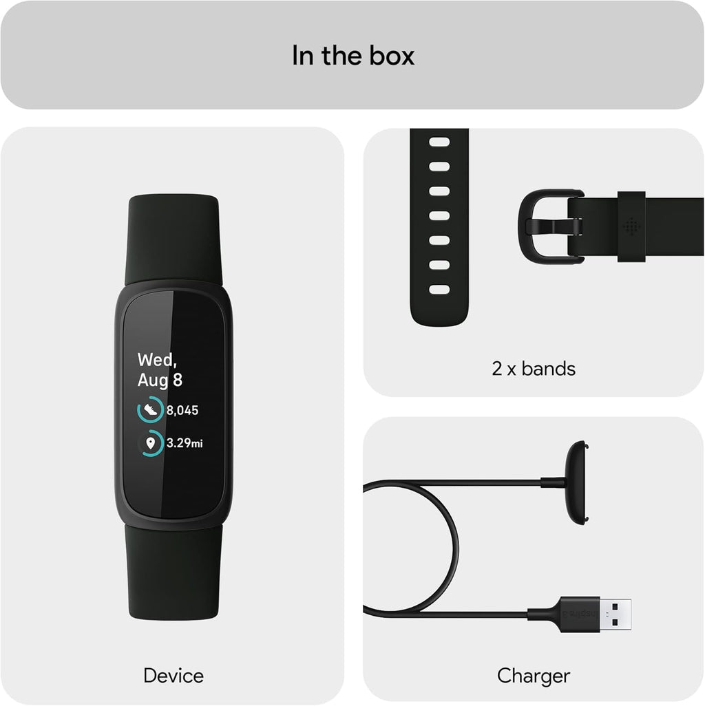 Google  Inspire 3 Health and Fitness Tracker with Stress Management, Workout Intensity, Sleep Tracking, 24/7 Heart Rate and More, Midnight Zen/Black, One Size (S and L Bands Included)
