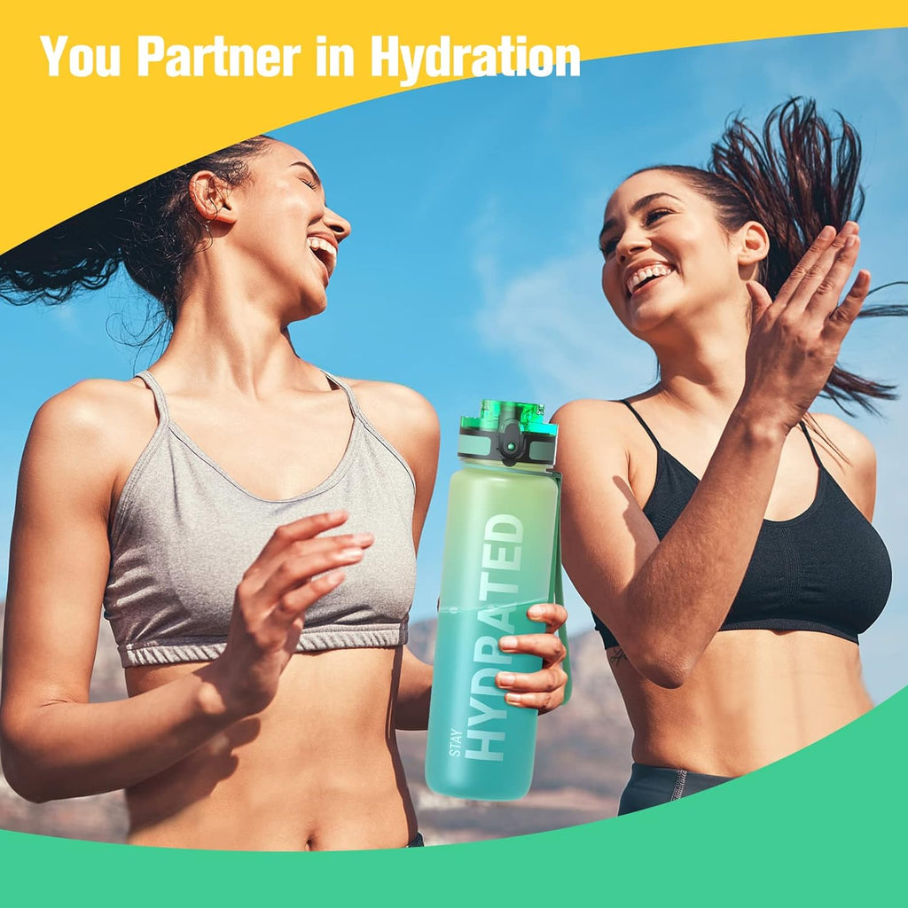 Water Bottle, 32Oz Motivational Sports Water Bottle with Time Marker - Times to Drink - Tritan, BPA Free, Wide Mouth Leakproof, Fast Flow Technology with Clean Brush (1 Bottle)