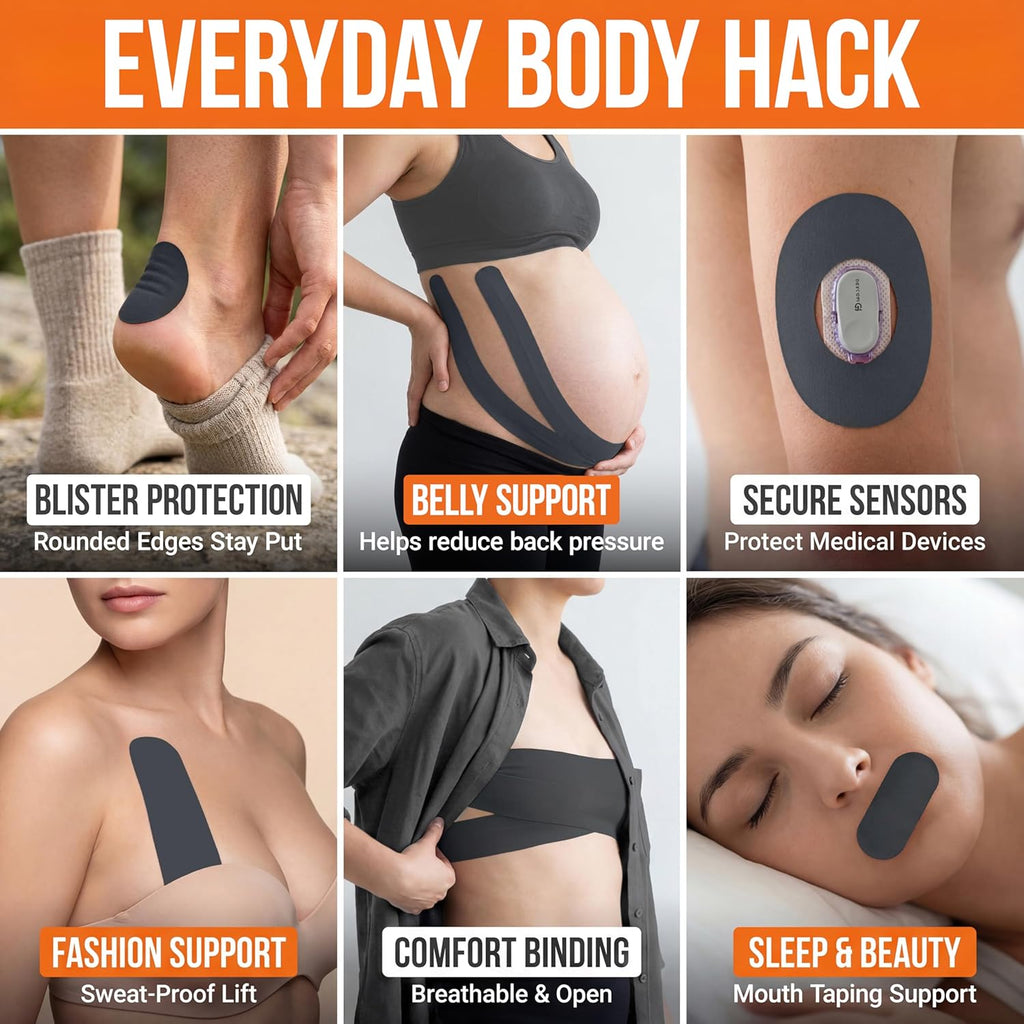 Kinesiology Tape-Incredible Support for Athletic Sports and Recovery+Free Taping Guide - Uncut 2 Inch 16.4 Feet Roll (Midnight Black + Free Taping Guide, Pack of 1)