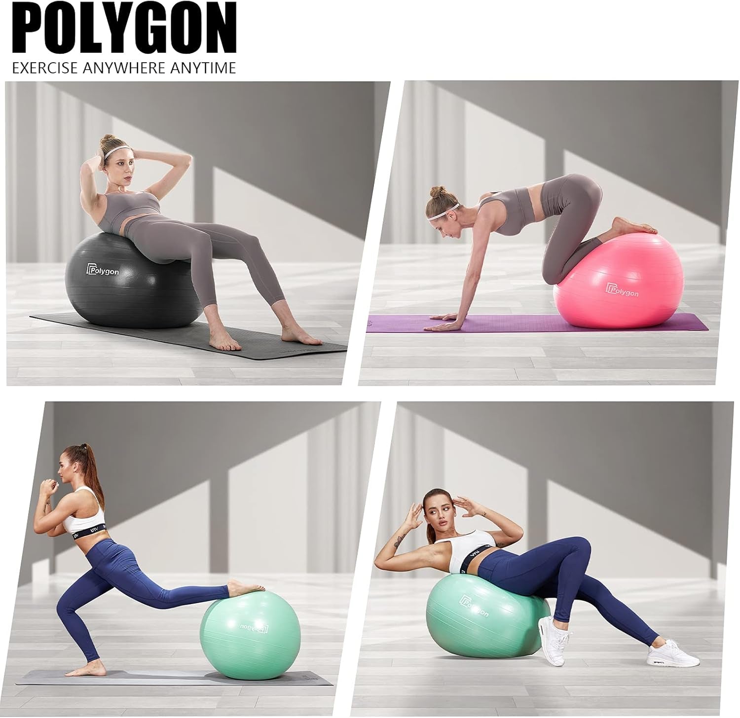 Exercise Ball, Professional Grade Anti-Burst Balance Ball for Yoga, Birthing, Stability, Core Exercise, Fitness, Workout Guide Included