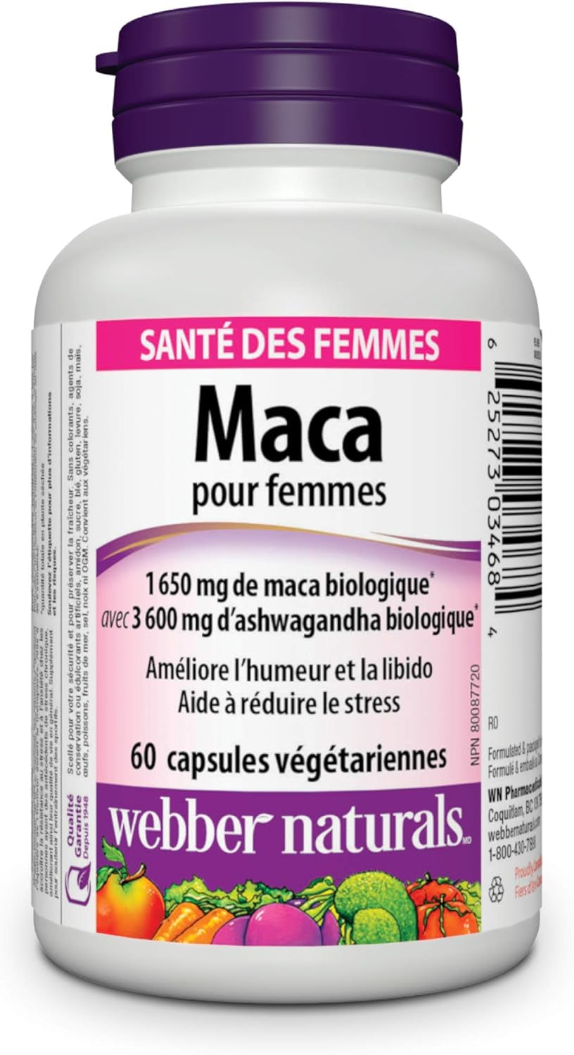 Maca for Women, 60 Capsules, Contains Organic Maca & KSM-66 Ashwagandha, Women'S Health Support, Vegetarian