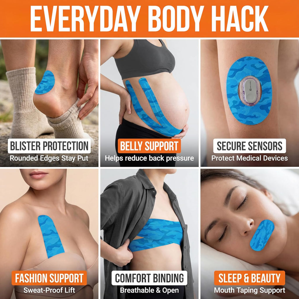 Kinesiology Tape-Incredible Support for Athletic Sports and Recovery+Free Taping Guide - Uncut 2 Inch 16.4 Feet Roll (Electric Blue Camo + Free Taping Guide, Pack of 1)