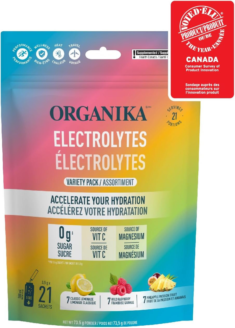 Canadian-Made Electrolytes Powder - Variety Pack Sachets (Raspberry/Lemonade/Pineapple) On-The-Go Sugar-Free Hydration and Electrolyte Replenishment with Prebiotics and Vitamin C, 3.5G X 21Ct