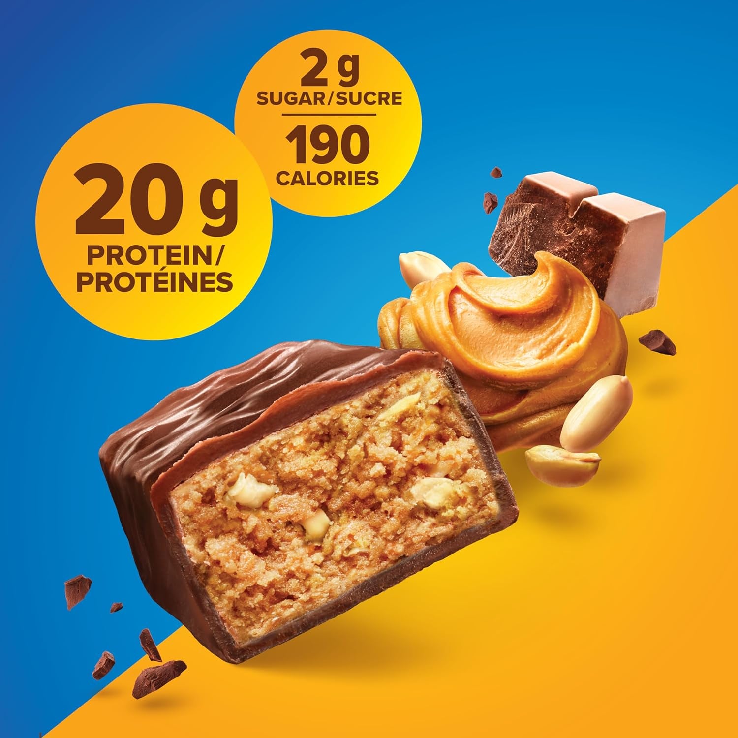 Bars - Nutritious, Gluten Free Bar, Made with Whey Protein Blend - Low Sugar Snack. Deliciously Satisfying. Made in Canada, Chocolate Peanut Butter (Pack of 6)