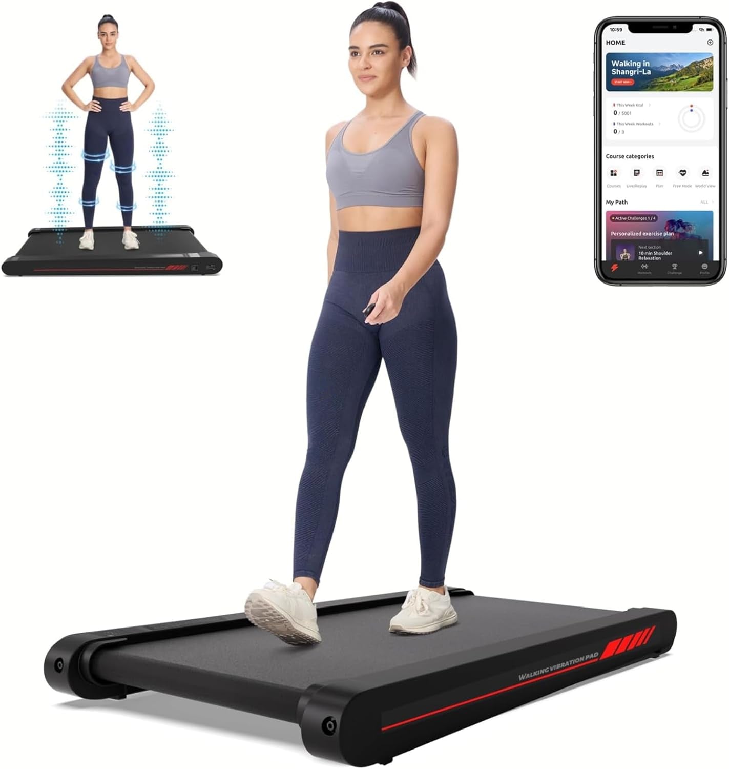4 in 1 Walking Vibration Pad Treadmill, Walking Treadmill Pad for Home with Remote Control and APP