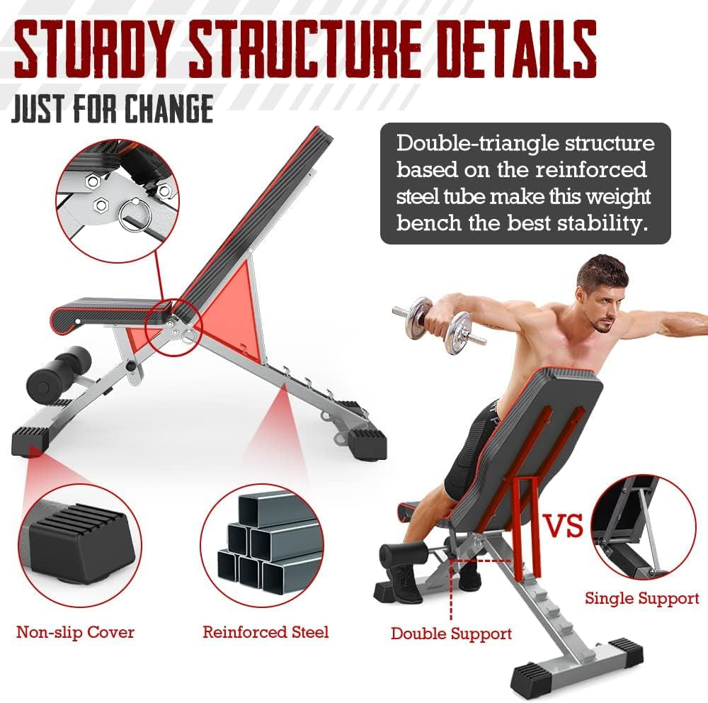 Weight Bench, 660LBS Adjustable/Foldable Strength Training Bench, Utility Incline/Decline Workout Equipment, Gym Equipment for Full Body Workout with Fast Folding