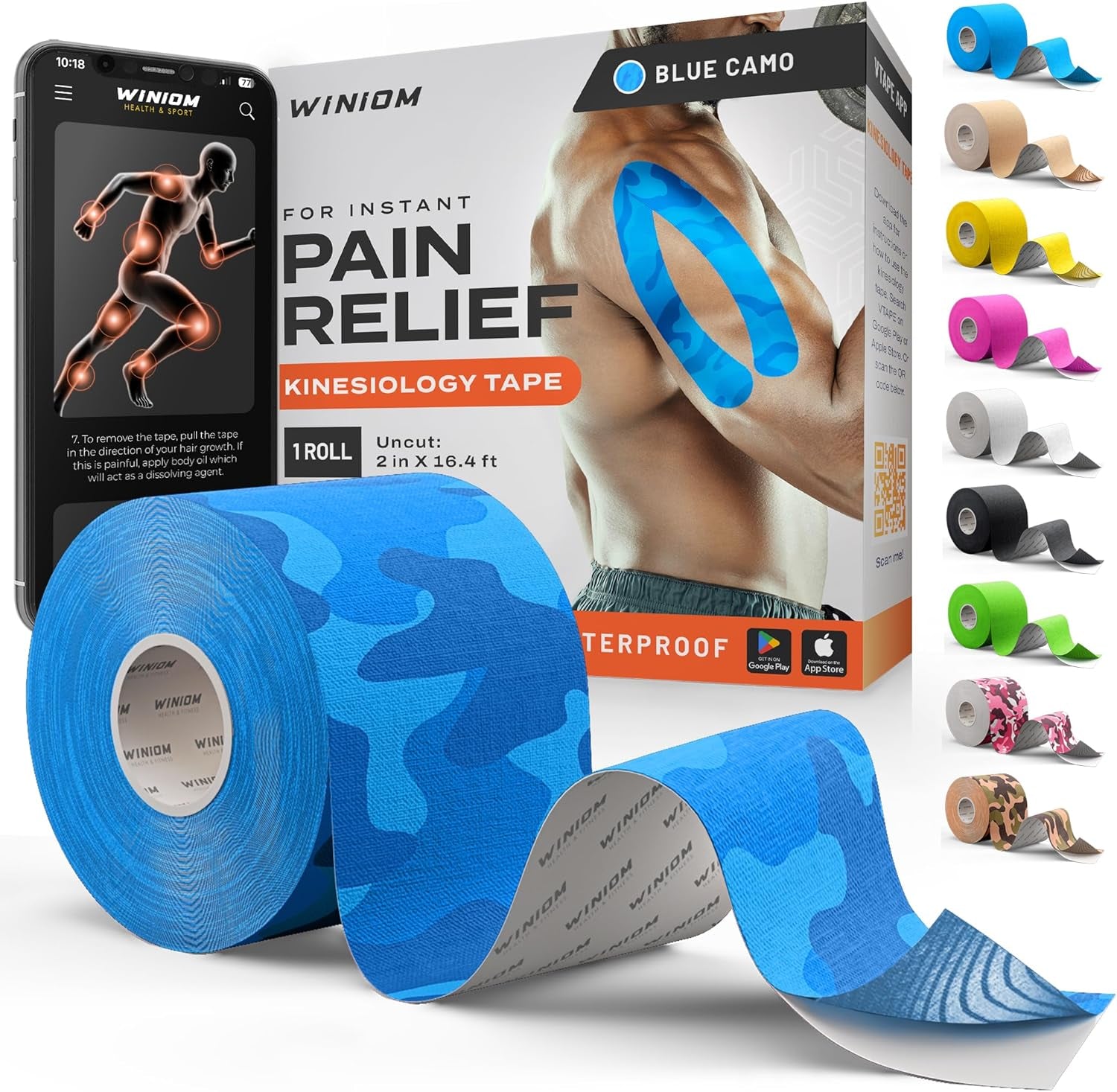 Kinesiology Tape-Incredible Support for Athletic Sports and Recovery+Free Taping Guide - Uncut 2 Inch 16.4 Feet Roll (Electric Blue Camo + Free Taping Guide, Pack of 1)