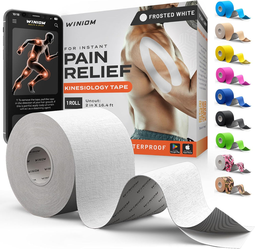 Kinesiology Tape-Incredible Support for Athletic Sports and Recovery+Free Taping Guide - Uncut 2 Inch 16.4 Feet Roll (Frosted White + Free Taping Guide, Pack of 1)
