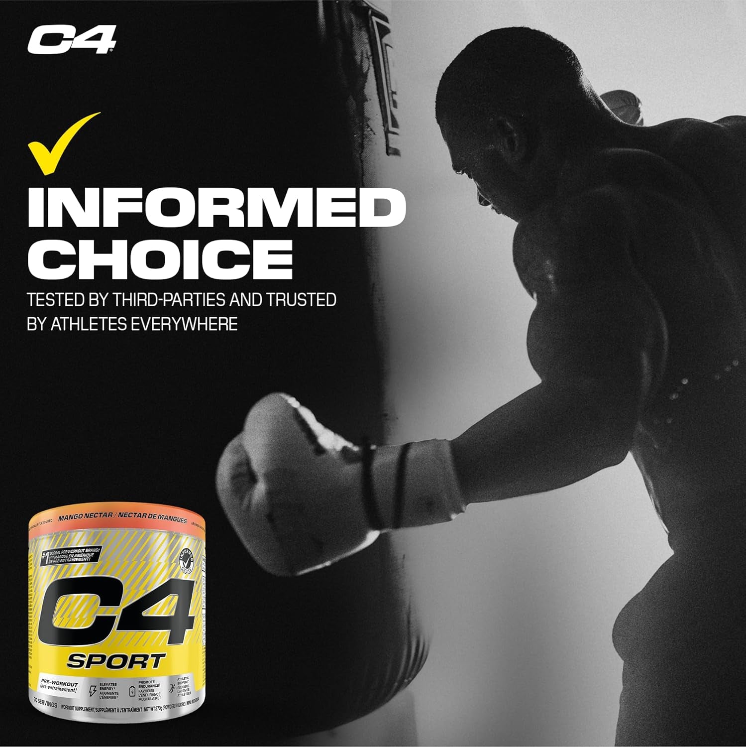 C4 Sport Pre Workout Powder - Preworkout Energy with Creatine, Beta-Alanine, and 135Mg Caffeine - NSF Certified for Sport - Mango Nectar, 30 Servings