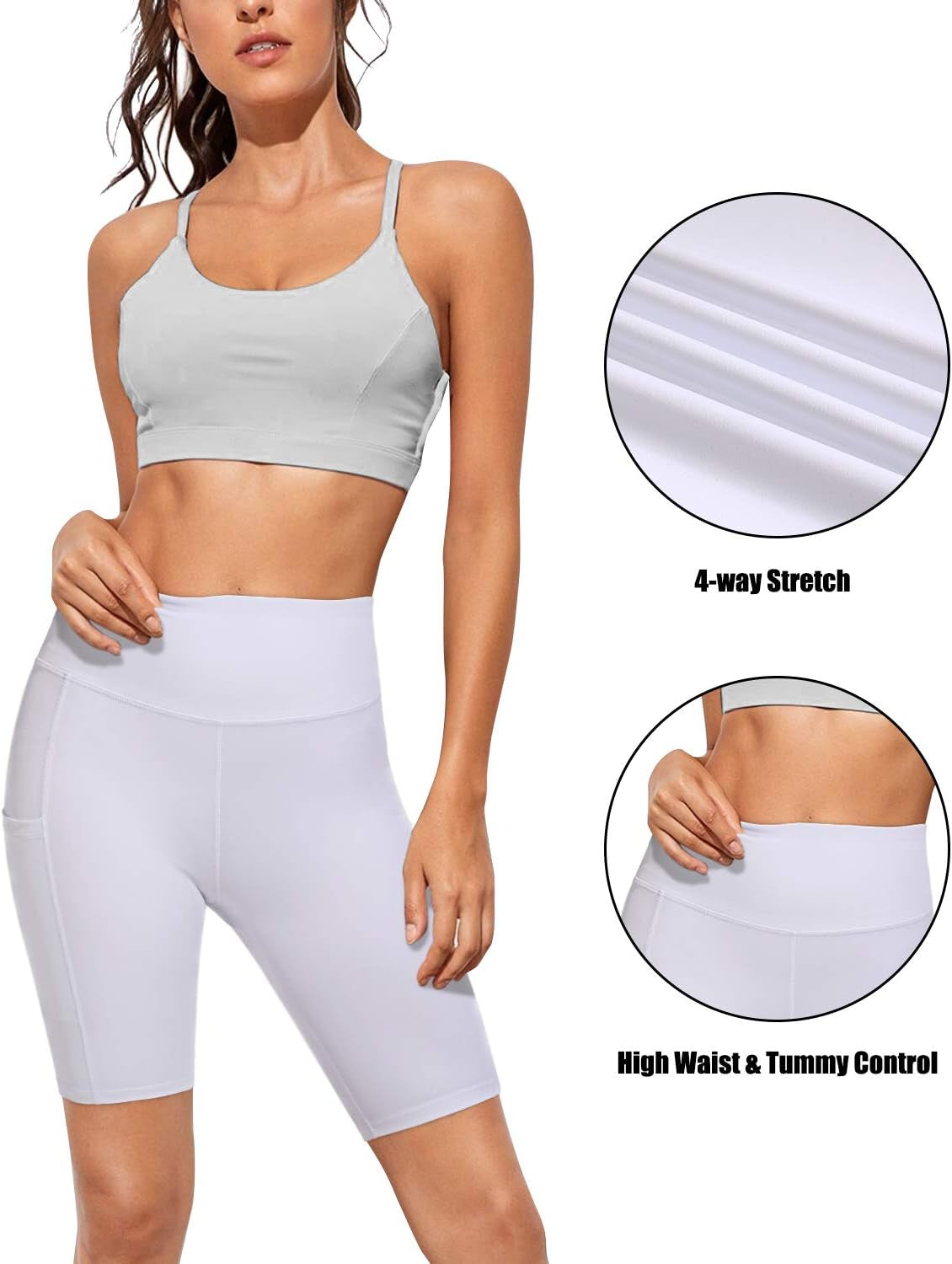High Waist Yoga Shorts with Pockets Biker Shorts for Women Running Workout Shorts Leggings