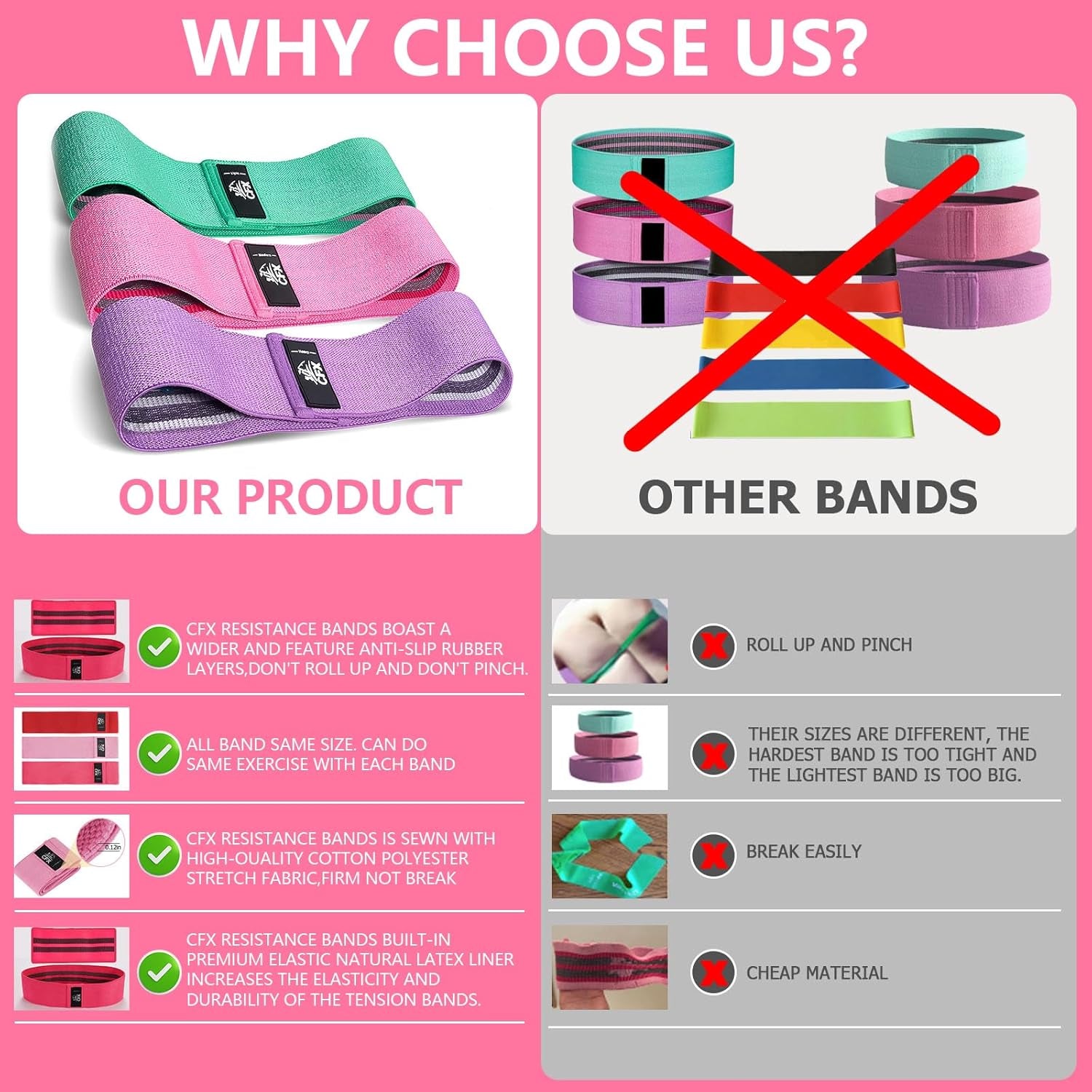 Resistance Bands 3 Sets, Premium Exercise Loops with Non-Slip Design for HIPS & Glutes, 3 Resistance Level Workout Booty Bands for Women and Men